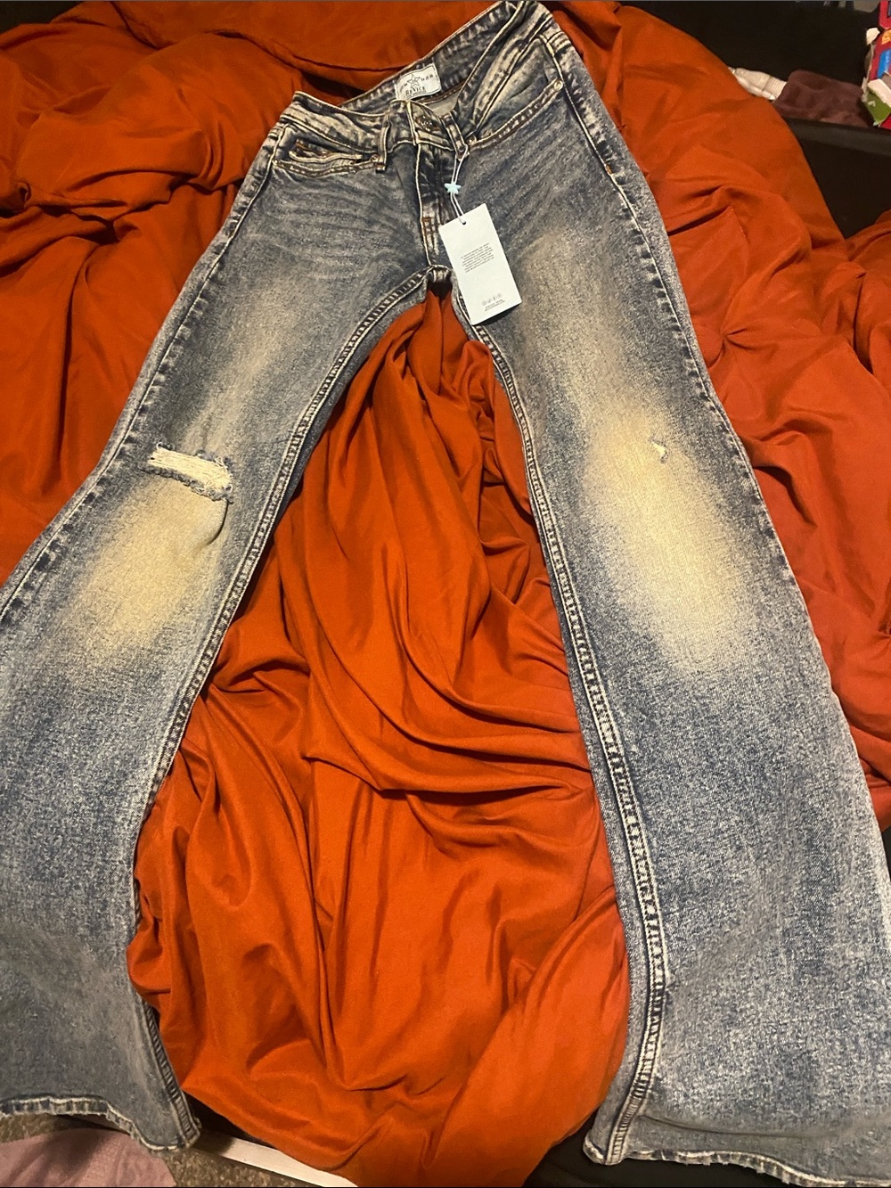 REVICE Women's Light Blue Distressed Boot Cut Jeans